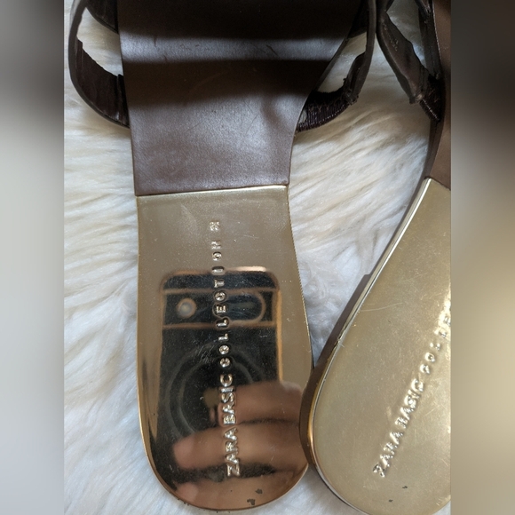 Zara Brown Animal Embossed Leather Slides - Picture 9 of 10